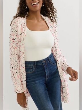 FRANCESCAS Taylor Popcorn Multicolor Pink Red Black Long Sleeve Open Cardigan M